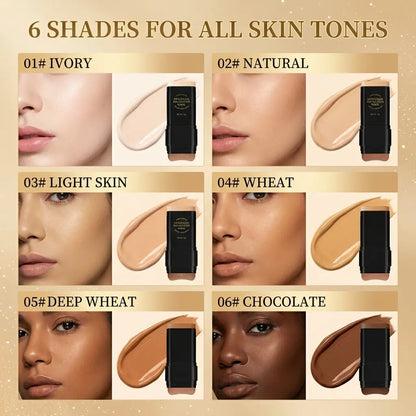 Dual-Function Concealer Stick with Brush in Wheatshade - Waterproof, Hydrating, Long-Wearing Foundation for Women & Girls, Lightweight Matte Finish, Flawless Coverage, Includes Trout Mouth Lip Liner and Daniela Katseye Eyeliner, Soft Matte Cream Concealer, and Lashes