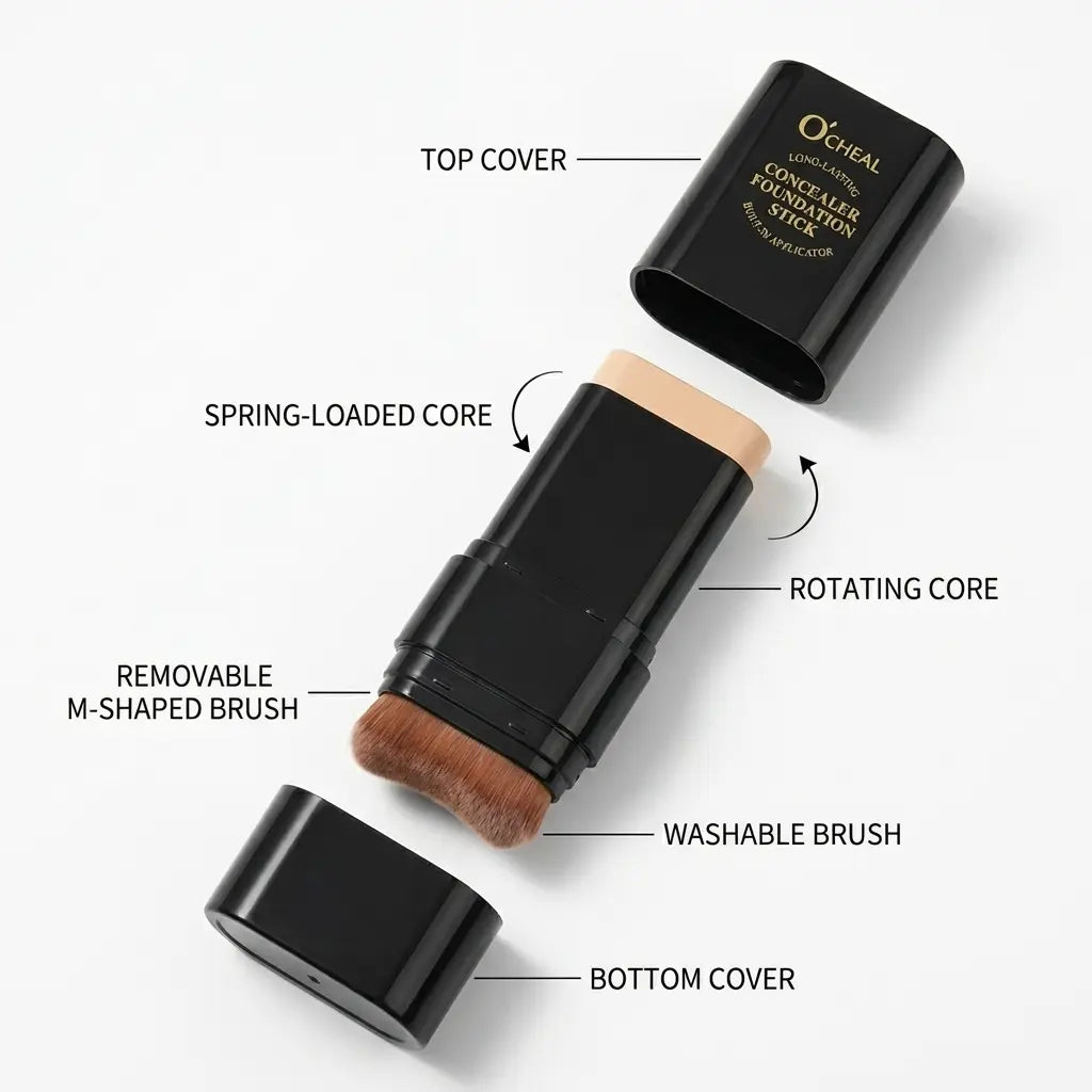 Dual-Function Concealer Stick with Brush in Wheatshade - Waterproof, Hydrating, Long-Wearing Foundation for Women & Girls, Lightweight Matte Finish, Flawless Coverage, Includes Trout Mouth Lip Liner and Daniela Katseye Eyeliner, Soft Matte Cream Concealer, and Lashes